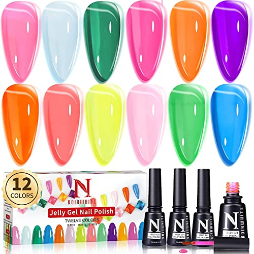 Jelly Gel Nagellack, 12 Teilig Glänzende Trendige Transparentes Nagellack Set Nude Rosa Lila Grün Blau Gelb Farben Jelly Nagellack Set UV LED Soak Off Gel Nagellack Heim DIY Nagelkunst Salon Maniküre