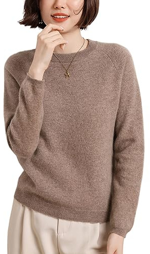 DISSA Pull Cachemire Femme Col Rond Chameau Solide Couleur Tricoté en Vrac Manches Longues Fin Pull en Cachemire et Laine,38,DF8015