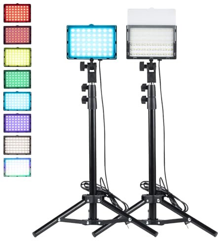 Lot de 2 lampes vidéo LED RVB à intensité variable 2500 K-6000 K USB LED avec trépied pour prise de vue sur table / angle plat / enregistrement vidéo / réunion / Tiktok / streaming de jeux / YouTube