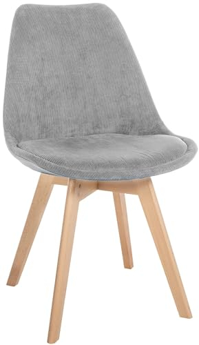 CLP Esszimmerstuhl Linares Kunststoff I Stoff I Samt I Cord I Lederoptik I Lehnstuhl Mit Holzgestell, Farbe:hellgrau, Material:Cord