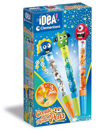 Clementoni Idea Deine Stift-Kreationen Monster - DIY Stifte-Set mit Monster-Accessoires - Bastelset zum Stifte selber machen, Kreativspielzeug & Geschenk-Set für Kinder ab 6 Jahren, 18828