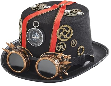 Cylinderhatt, hatt rymd punk deluxe med glasögon, hatt cylinder steampunk, hatt ånggoggles, herr gotiska steampunk hattar, retro kostym cosplay cylinder med avtagbara skyddsglasögon