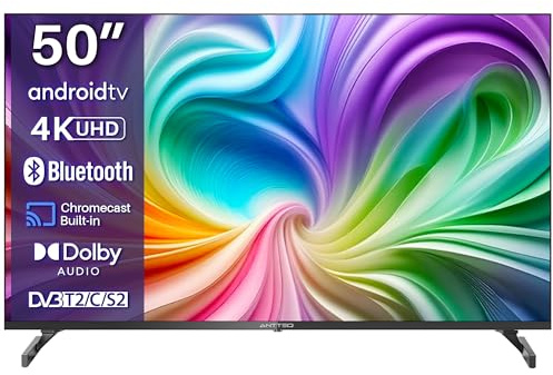 Antteq S50 Smart TV 50 Pouces(127cm), Andriod TV 4K UHD, HDR10, Dolby Audio, Google Assistance, Bluetooth Triple Tuner (DVB-C/S2/-T2), DAZN/Disney+/Netflix/Prime Video/Youtube, WiFi