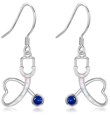 DAYLINLOVE stetoskop örhängen 925 sterlingsilver stetoskop örhängen smycken gåvor för kvinnor mödrar flickor, Kubisk zirkonia