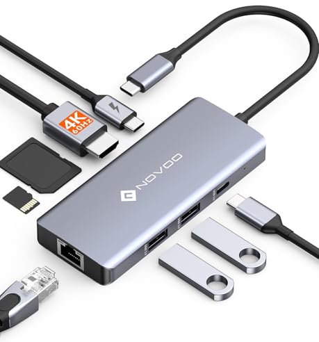 NOVOO Hub USB-C 8-in-1,Multiporta Hub con HDMI 4K@60Hz, Ethernet Gigabit, 3×USB-A 3.0, PD 100W - per Steam Deck/PC/MacBook