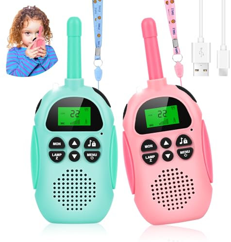 Apritsce Walkie Talkie para Niños, Walkie-Talkie Recargable 22 Canales, Walky Talky Largo Alcance con Linterna y VOX, Walkie Talkies Juguetes para Acampar, Aventuras, Regalos para Niños 3-12 Años