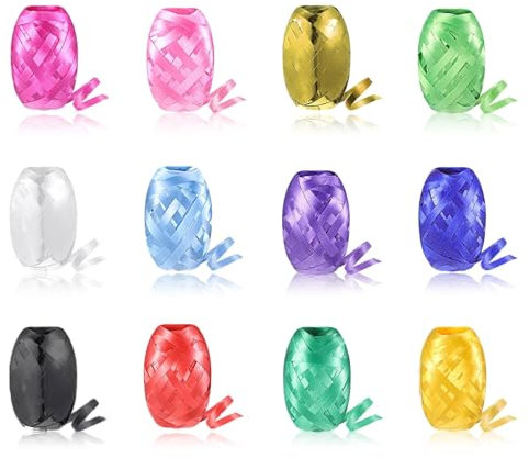 12 Stück Geschenk Bänder, 5mm x 10 m Curling Ribbon Rolle, Set Geschenkband in Geschenkverpackung, für Wedding Decoration, Luftballon Party Deko