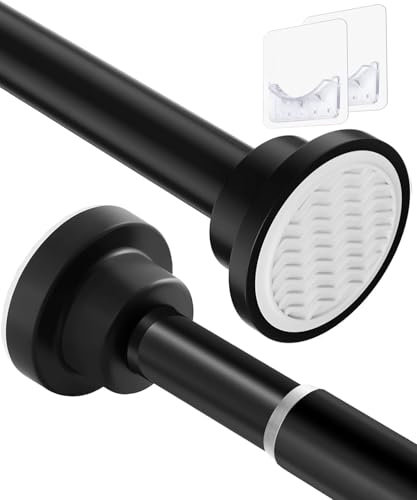 Ausziehbare Duschvorhangstange aus Edelstahl, Spannstange, Netz, Voile, Duschvorhänge, verstellbare Teleskopstangen ohne Bohren, ausziehbar für Badezimmer, Küche, Schranktür (70–160 cm, schwarz)