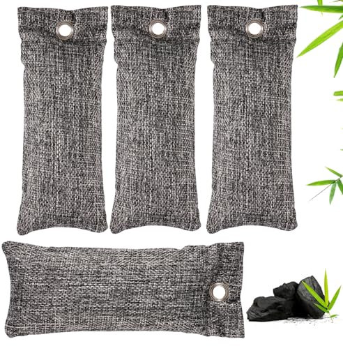 Editbar 4 sacchetti di carbone attivo contro gli odori – Scarpe, deodorante al carbone di bambù per sneaker, assorbitore di odori ai piedi del sudore (4 × 100 g, grigio)