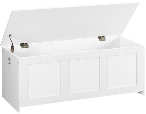HOOBRO Cajas de Almacenamiento de 100 cm, Armario de Almacenamiento con Bisagras, Banco de Almacenaje, Caja de Juguetes con Tapa Elevable, para Entrada, Sala de Estar, Blanco EWT141CW01