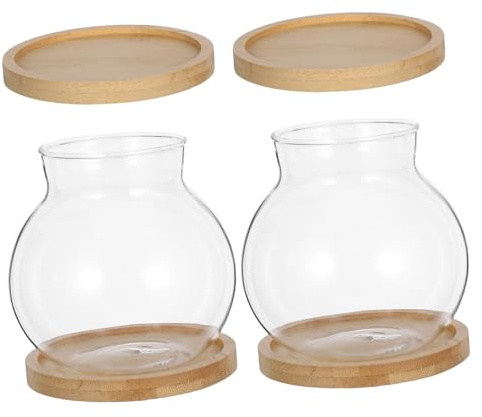 Vaguelly 2set Glass Hydroponic Vase for Indoor Plants Decorative Glass Planter Bamboo Mat for Plant Lovers Home Decor