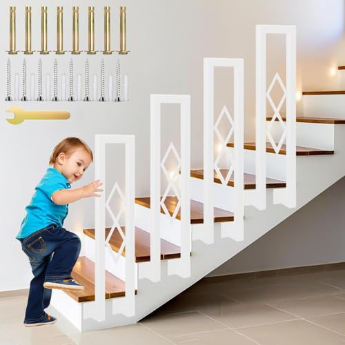 YUJEYHD Barandilla de Escalera en Forma de U, Hierro Forjado Pasamanos con Diseño Diamante, Parapeto Interior para Loft, Balcón, Balaustre Exterior, Instalación Lateral (Blanco, 75cm)