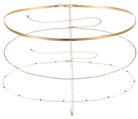 Nogeqi 3PCS Gold Waist Chain for Women, Adjustable Layered Belly Chains, Waterproof Snake Sexy Bikini Body Chain Waist Beads for Women Summer Jewelry Accessories