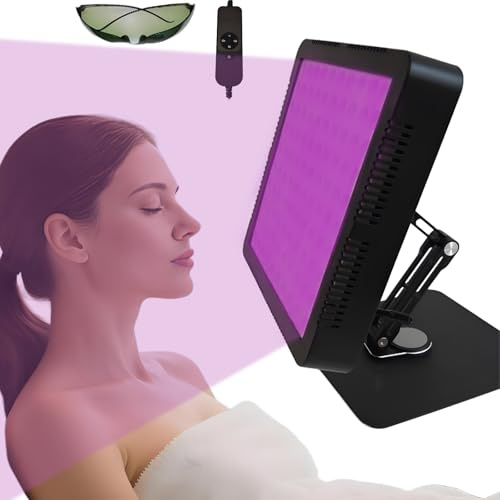 Warmforwel Lampe de bronzage 395 nm avec 100 LED violettes, solarium pour le visage pour une utilisation à la maison et tout le corps, avec minuterie, luminosité réglable, support et lunettes