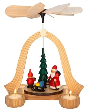 Rudolphs Schatzkiste Arch Pyramid with Gnomes, Santa Claus and Christmas Tree W x H x D 24.5 x 26 x 20 cm Tea Light Pyramid Table Pyramid Christmas Figures Winter Decoration