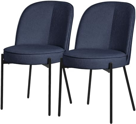 ML-Design 2-pack matsalsstolar runda Mörkblå eleganta köksstolar i exklusiv sammet med stabila metallben ergonomiskt formade stoppade stolar med ryggstöd för kök matsal och vardagsrum i modern design