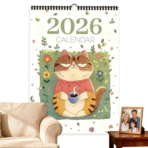 Arroopu Calendario De Gatos 2026 | Planificador Escolar De Dibujos Animados - 12 Meses de Calendario de Gato con Pintura a Mano - Para La Decoración Y Organización Del Hogar La Habitación El Estudio Y