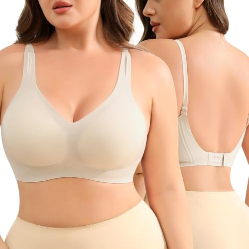 Slimers Backless Bra for Women：Wireless Full-Coverage Low Back Bras - Padded Criss-Cross Multiway Bralette Beige