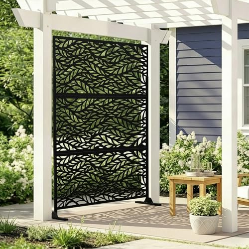 casa.pro Pannello Divisorio per Spazi Esterni Interni Parete Divisoria in Acciaio Separatore Decorativo Metallo Frangivista per Giardino Terrazza Balcone 180 x 120 cm - Nero