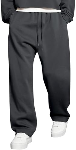 JMIERR Men's Casual Baggy Trousers Lightweight Cotton Wide Leg Lounge Travel Pants Streetwear with Pockets