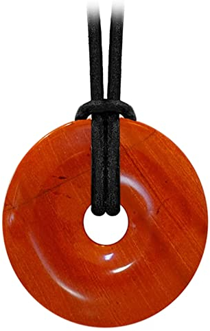 Kaltner Präsente Edelstein Halskette mit Anhänger/Jaspis Rot/Lederband mit Donut Anhänger/Hochwertiger Edelsteinanhänger mit Lederkette/Ø Edelsteindonut 30 mm