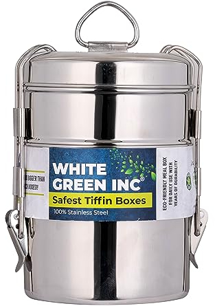 WG inc Boîte à déjeuner en acier inoxydable pour enfants, tout-petits et adultes, boîte à bento indienne Tiffin – Boîtes de rangement alimentaire à trois compartiments pour le travail, l'école, le