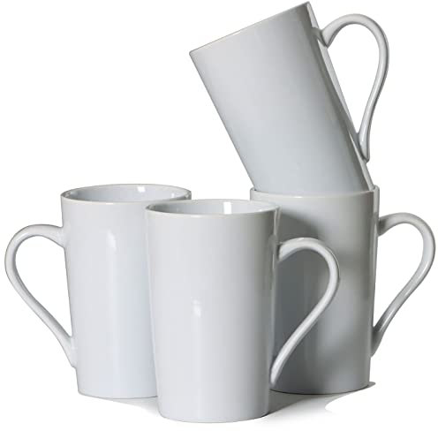 Smilatte 350ML Coffee Mugs, M099 Novelty Ceramic Cup for Boy Girl Lover, Set of 4, White