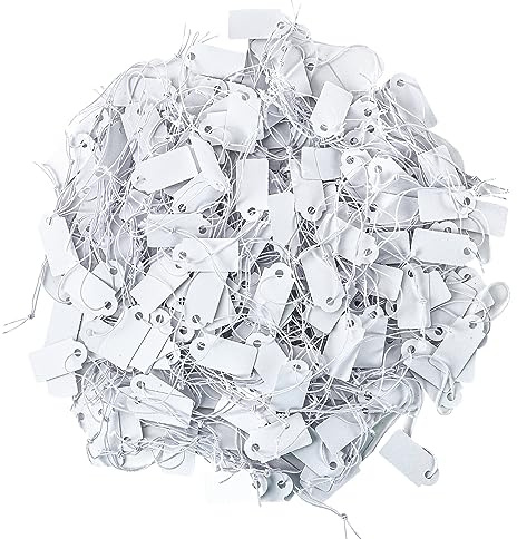 200 Pcs Small Price Tags, Paper Tags with Elastic String, Writable Blank Kraft Tiny Gift Tags for Clothes Jewelry Gifts Merchandise Marking Labels Christmas Stocking Stuffers(1.02×0.47inch, White)