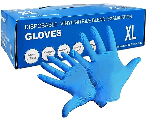 Hongray Guanti monouso in vinile, nitrile, taglia XL, blu, confezione da 1.000 pezzi, senza lattice, senza polvere, 10 x 100 pezzi