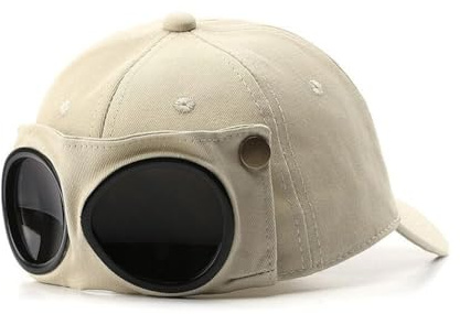 Gorra de piloto retro con orejas de gato, gafas de sol, gorra de béisbol, gafas de piloto, gorra de béisbol unisex, Blanco, No ears