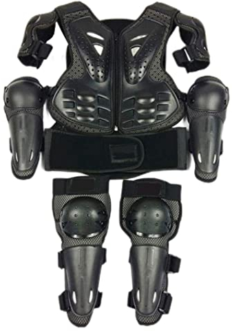 Kinder Motorradfahrrad Schutzpanzeranzug, Kinder Dirt Bike Ausrüstung, Jugend Motorradreiten Schutzausrüstung, Brust, Wirbelsäulenschutz, Rücken, Schulter, Arm, Ellenbogen und Knieschoner, Schwarz