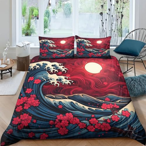 CRJUS Onde Set Di Biancheria Da Letto Per Con Copripiumini Stile giapponese Stampa 3D Copripiumino Biancheria Da Letto Per Ragazzi E Ragazze Double（200x200cm）