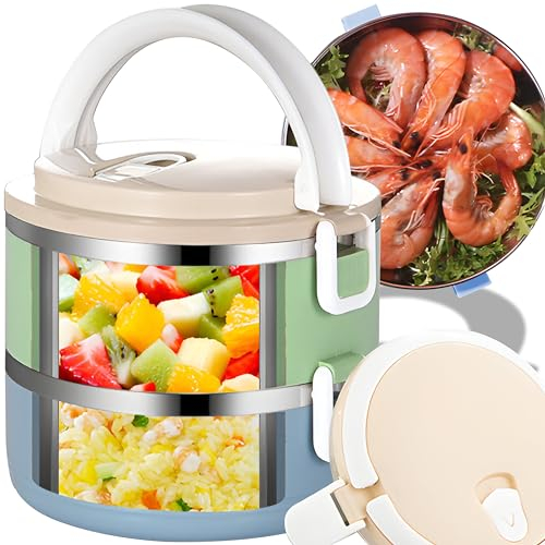 Retoo Fiambrera de acero inoxidable, fiambrera térmica, de acero inoxidable, portátil, 2 recipientes de 1,4 l