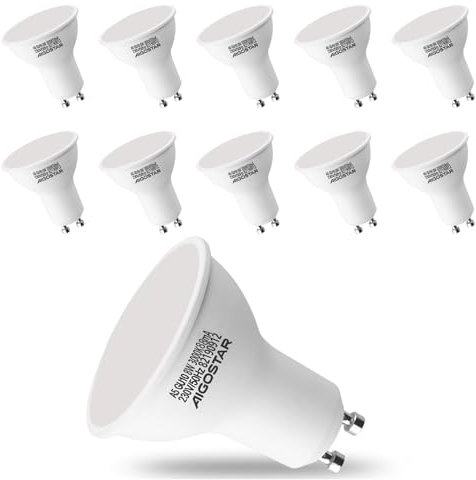 Aigostar - Bombilla Esmerilada LED GU10 8W, Luz calida 3000K, 640lm, Bajo consumo, no regulable - Paquete de 10 Unidades