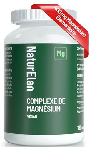 Magnesium Complex 400mg - 180 Gélules Premium (12 mois), 5 en 1, 807 mg par capsule dont 400 mg de magnésium élémentaire, Vegan, Glycinate de magnésium, Citrate, Malate, Taurate, Oxyde