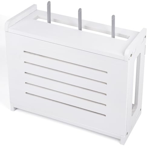 BEARUT Router Shelf Wall Mount WiFi Router Storage Box Modem Cable Cover Organized Power Strip Cable Management Hider Rack By Solid Wood White