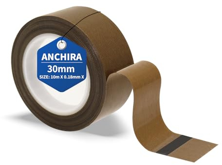 Anchira Nastro Teflon 30 mm x 10 m per Macchina Sottovuoto, Alte Temperature, PTFE Adesivo, Sigillatura Manuale e a Impulso