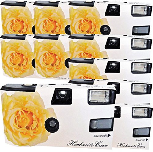 10 X 1A PHOTO PORST - Fotocamera usa e getta, edizione rosa nuziale, con flash, batterie e pellicola (10 pezzi, 27 scatti)