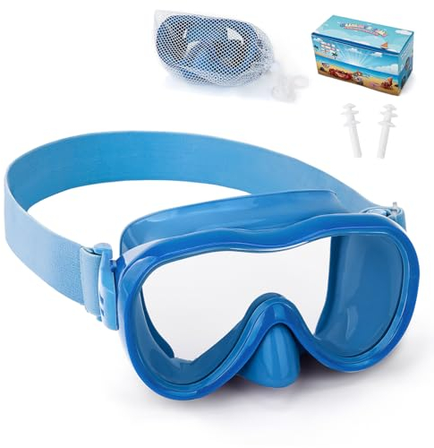 WAVE Kinder Schwimmbrille, Anti-Leck Schnorchelmaske mit Nasenabdeckung & elastischem Stoffband, UV-Schutz Schwimmbrille für Jungen und Mädchen