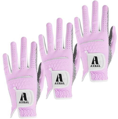 AXKAL Dam golfhandskar vänster hand kvinnor damer alla väder vädergrepp modetryck färg värde 3-pack, golfhandske dam mjuk andningsbar prestanda för golf (vit, M, vänster)