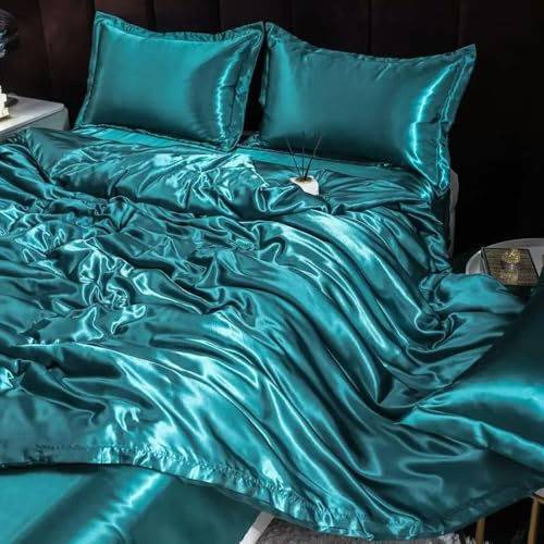 GENPICONG Set di Biancheria da Letto in Seta con Copripiumino, Lenzuolo, Federa, Lenzuolo in Raso di Lusso, Tinta Unita, King Size, Queen Size, Full Size, Twin Size