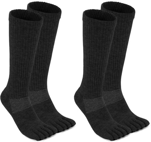 likloks Calcetines Toe para Hombre y Mujer - Calcetines Deportivos para Correr y Senderismo de Cinco Dedos - Calcetines de Caño Alto con Amortiguación y Soporte de Arco, Negros/Pequeño - 2 Pares