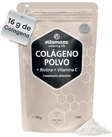 Premium Kollagen Pulver Peptide Typ 1 & 3 (16g pro Tag) mit Biotin & Vitamin C hochdosiert, Bioaktives Kollagen Hydrolysat, Glow Plus, Geschmacksneutral, Optimale Löslichkeit & Bioverfügbarkeit 480g