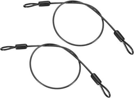 PATIKIL 1/8 Dia Vinyl Coated Stainless Steel Cable with Loops, 2 Pcs 1.6ft (20) Flexible Wire Rope Security Chain Lanyard Lock for Outdoor Stage Lighting Luggage Lock, Black
