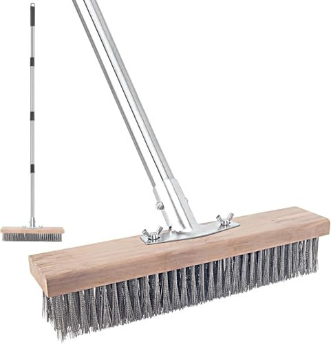 Balai Brosse Metallique avec Manche 160cm, Nettoyeur de Terrasse Puissant avec Manche Réglable, Balai Métallique 30 cm, Brosse de Jardin en Acier Inoxydable pour Béton, Piscine (Edelstahl)