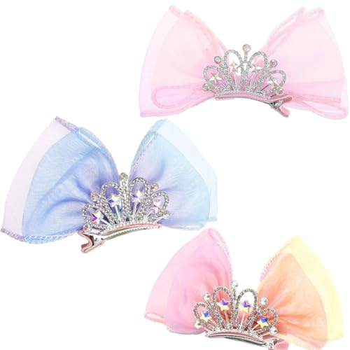 3 Barrettes à Cheveux Couronne Cristal | Accessoires Princesse avec Diamants | Pinces Métalliques Dégradé pour Enfants | Bijoux Capillaires pour Célébrations | Idée Cadeau Élégante