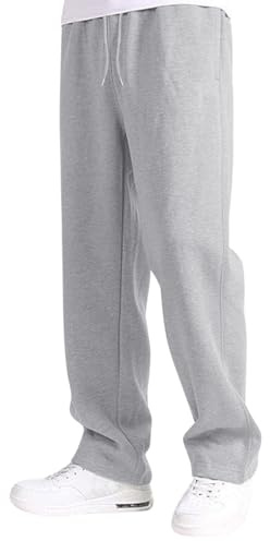 Boys Baggy Sweatpants Casual Fleece Jogging Bottoms Elastic Waist Drawstring Straight Leg Track Bottoms Kids Sports Running Trousers with Pockets Light Gray