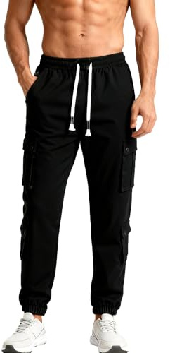BWBIKE Pantalones Cargo Elásticos para Hombre, Pantalones de Trabajo de Camuflaje con 8 Bolsillos, Pantalones Informales Resistentes de Mezcla de Algodón