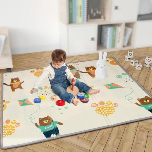 Lekmatta baby, krypmatta, vikbar barnmatta dubbelsidig vattenavvisande babymatta, skummatta, 150 x 180 x 1 cm, gul