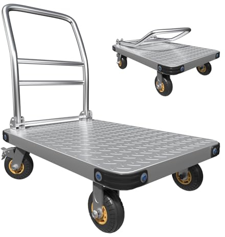 MediHoist 4-Wheel Heavy Duty Trolley 1000 kg Capacity, Platform Trolley with 20 cm Braked Wheels Large Flatbed for Moving Furniture, Appliances & Warehouse Gear, Folds for Compact Garage Storage